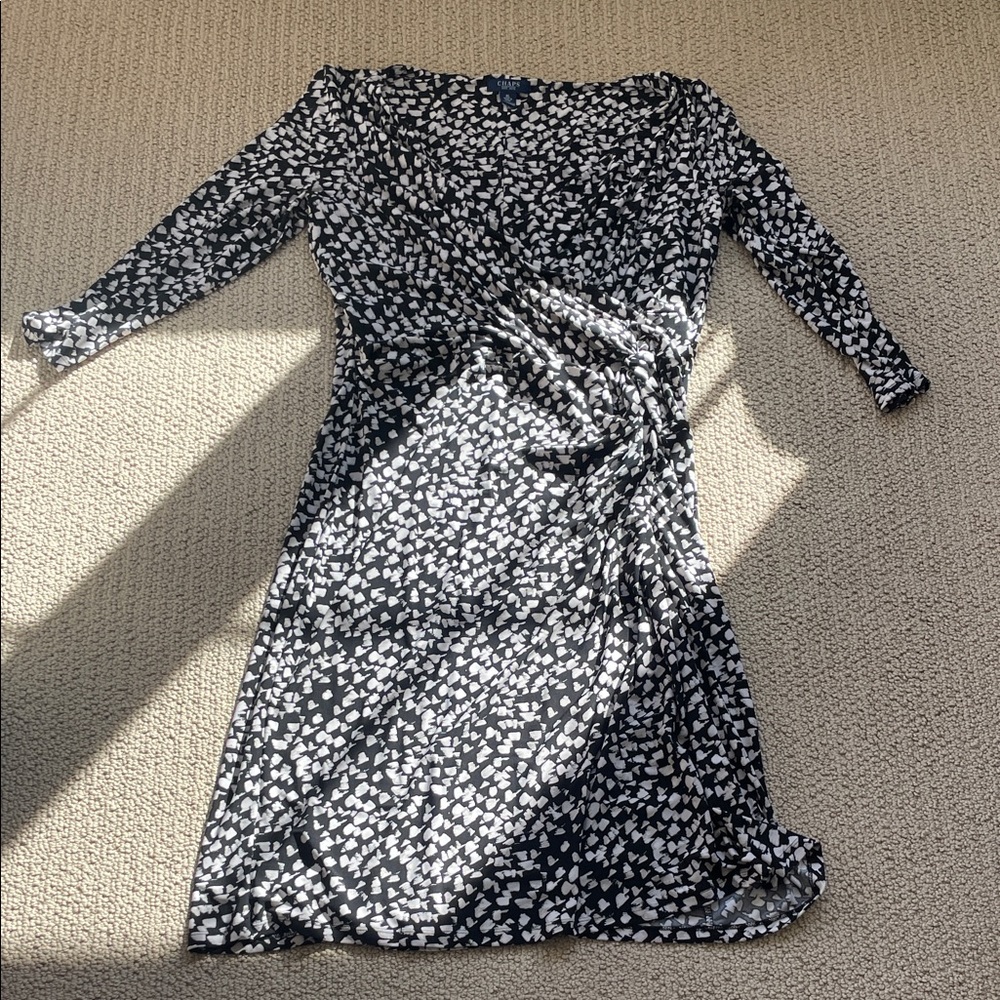 Chaps Black and White Floral Long Sleeve Dress